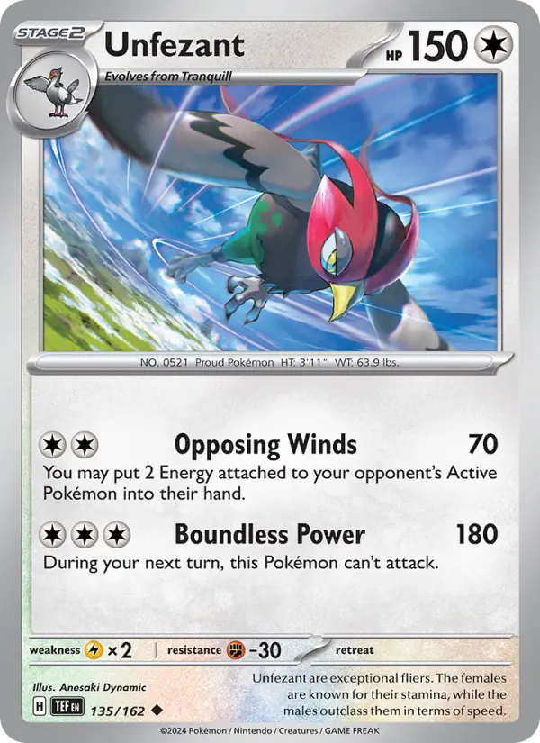 Unfezant Uncommon Pokemon card #135 from Temporal Forces