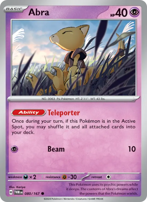 Abra Common Pokemon card #080 from Twilight Masquerade