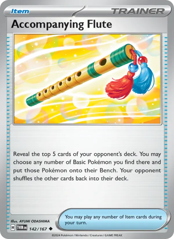 Accompanying Flute Uncommon Pokemon card #142 from Twilight Masquerade