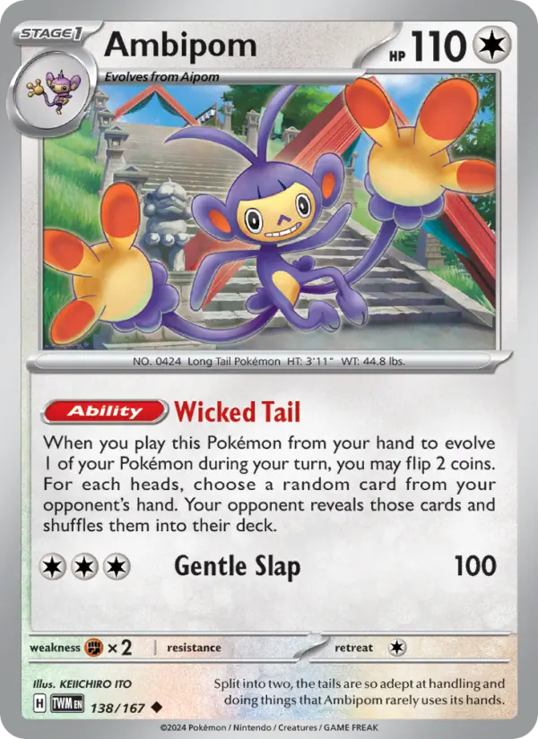 Ambipom Uncommon Pokemon card #138 from Twilight Masquerade