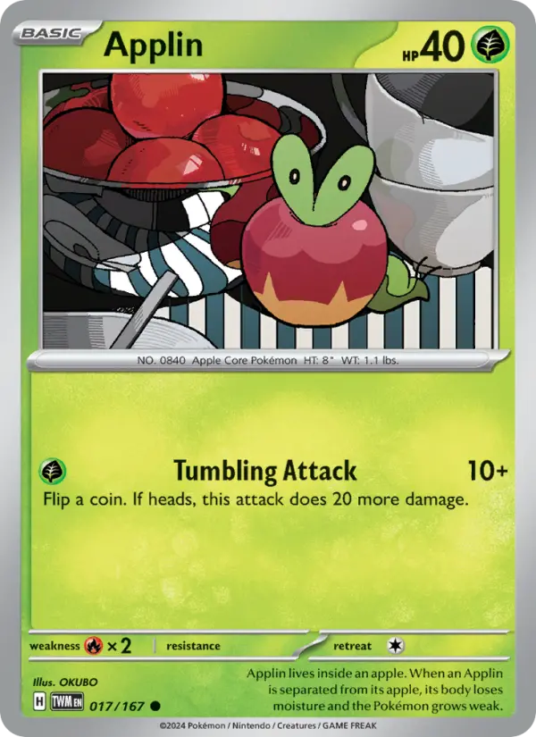 Applin Common Pokemon card #017 from Twilight Masquerade
