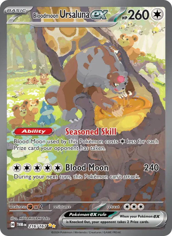 Bloodmoon Ursaluna ex Special illustration rare Pokemon card #216 from Twilight Masquerade