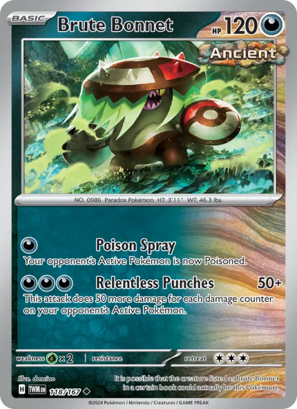 Brute Bonnet Pokemon card artwork