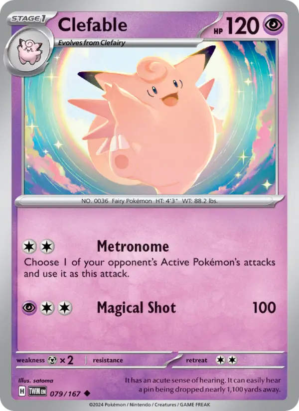 Clefable Uncommon Pokemon card #079 from Twilight Masquerade
