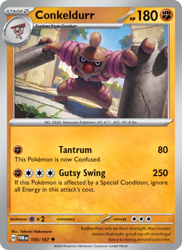 Conkeldurr Uncommon Pokemon card #105 from Twilight Masquerade