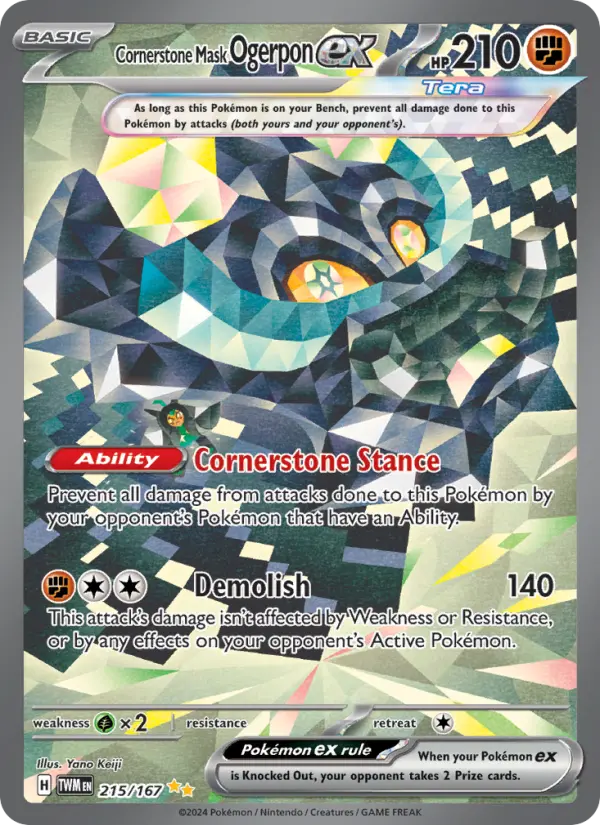 Cornerstone Mask Ogerpon ex Special illustration rare Pokemon card #215 from Twilight Masquerade