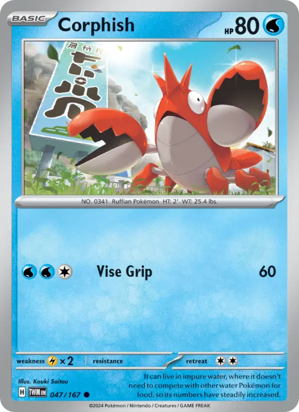 Corphish Common Pokemon card #047 from Twilight Masquerade