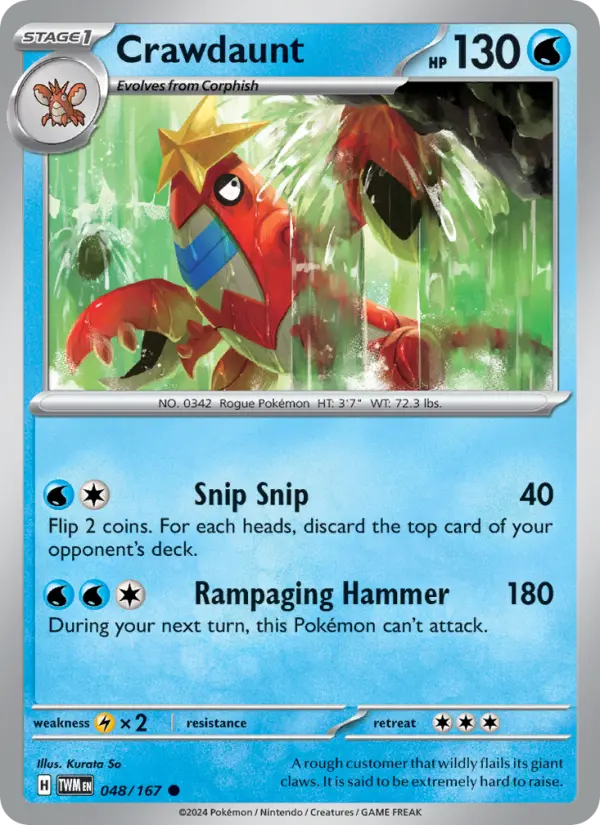 Crawdaunt Common Pokemon card #048 from Twilight Masquerade
