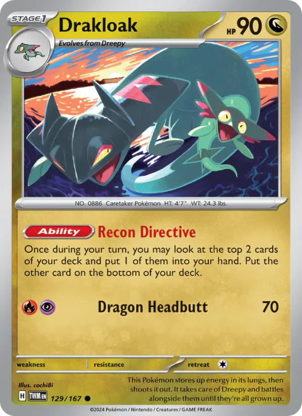 Drakloak Common Pokemon card #129 from Twilight Masquerade