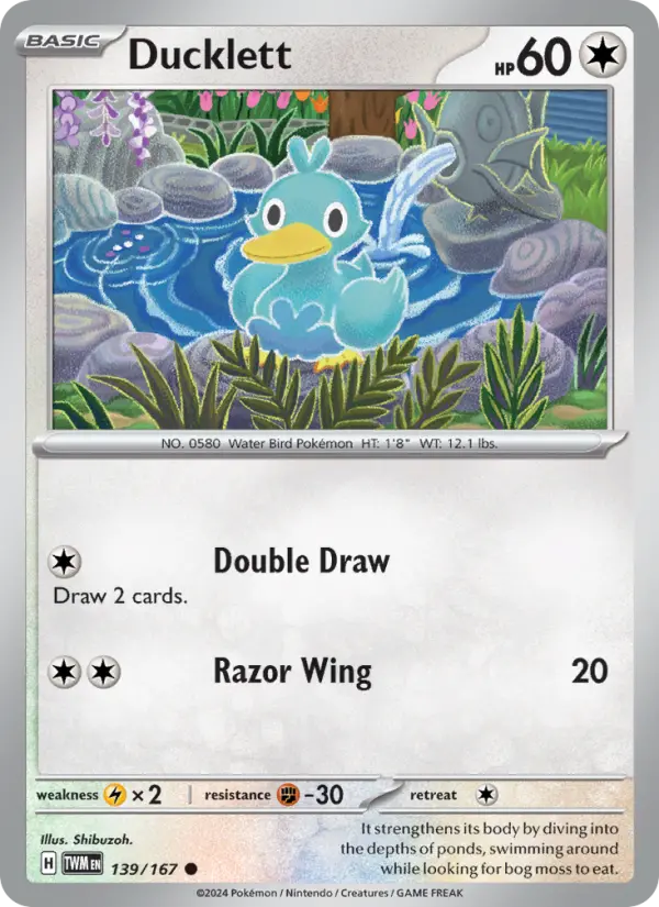 Ducklett Common Pokemon card #139 from Twilight Masquerade