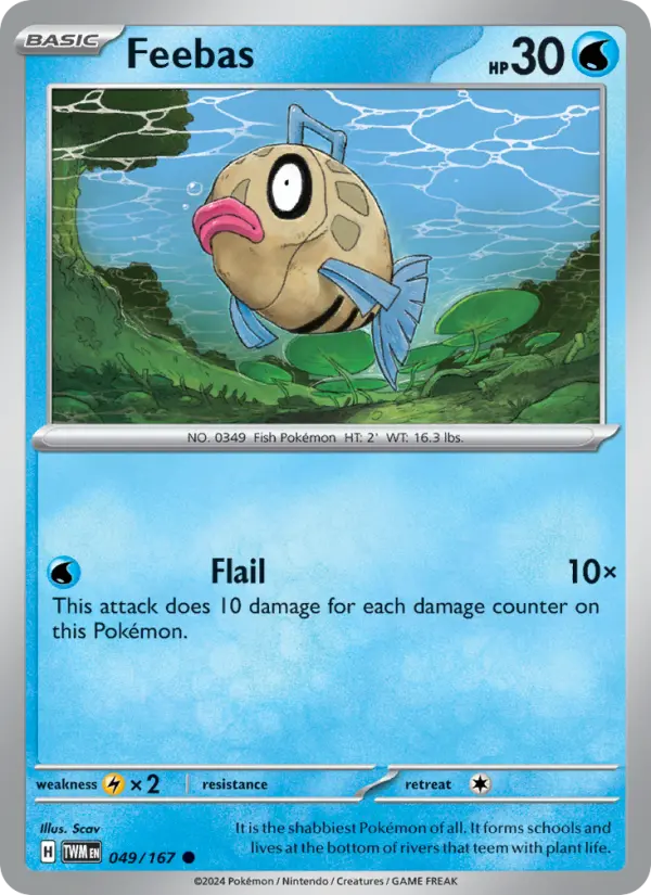 Feebas Common Pokemon card #049 from Twilight Masquerade