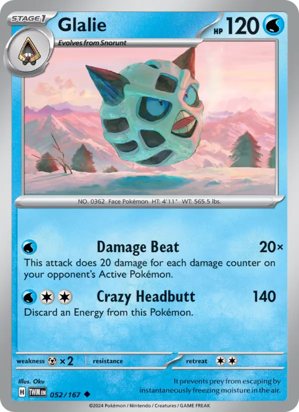 Glalie Uncommon Pokemon card #052 from Twilight Masquerade