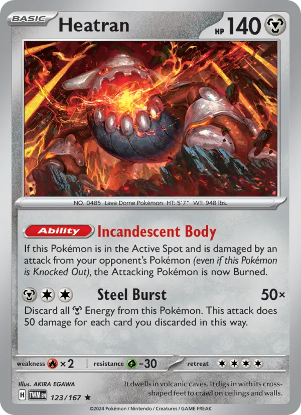 Heatran Rare Pokemon card #123 from Twilight Masquerade