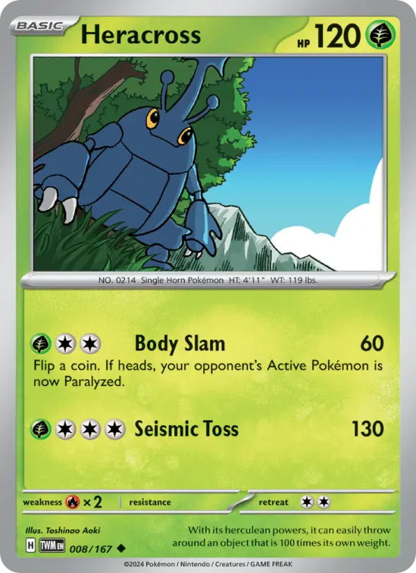 Heracross Uncommon Pokemon card #008 from Twilight Masquerade