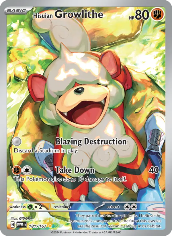 Hisuian Growlithe Illustration rare Pokemon card #181 from Twilight Masquerade