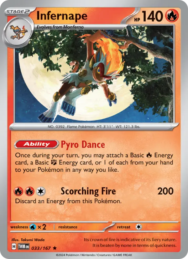Infernape Rare Pokemon card #033 from Twilight Masquerade