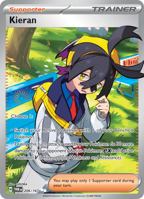 Kieran Ultra Rare Pokemon card #206 from Twilight Masquerade