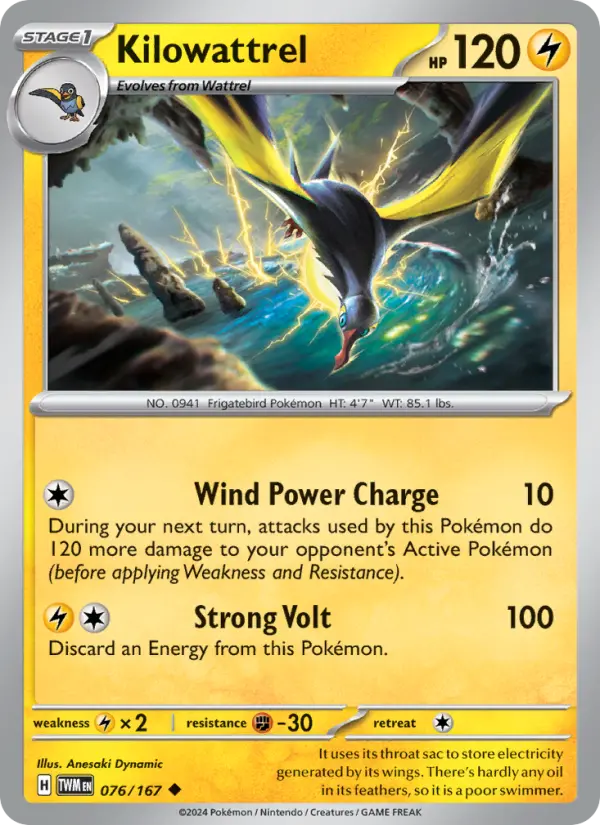Kilowattrel Uncommon Pokemon card #076 from Twilight Masquerade