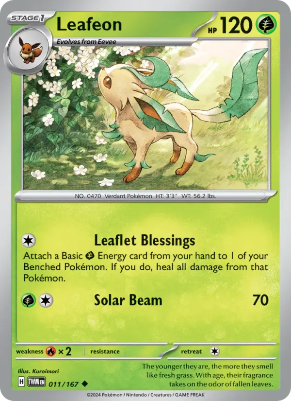 Leafeon Uncommon Pokemon card #011 from Twilight Masquerade