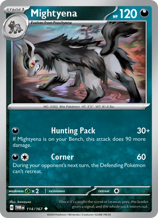 Mightyena Uncommon Pokemon card #114 from Twilight Masquerade