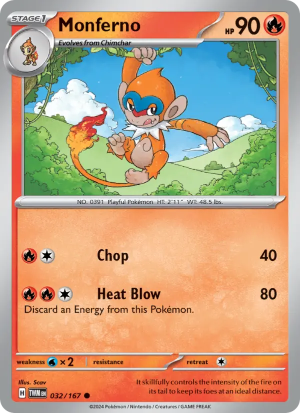 Monferno Common Pokemon card #032 from Twilight Masquerade