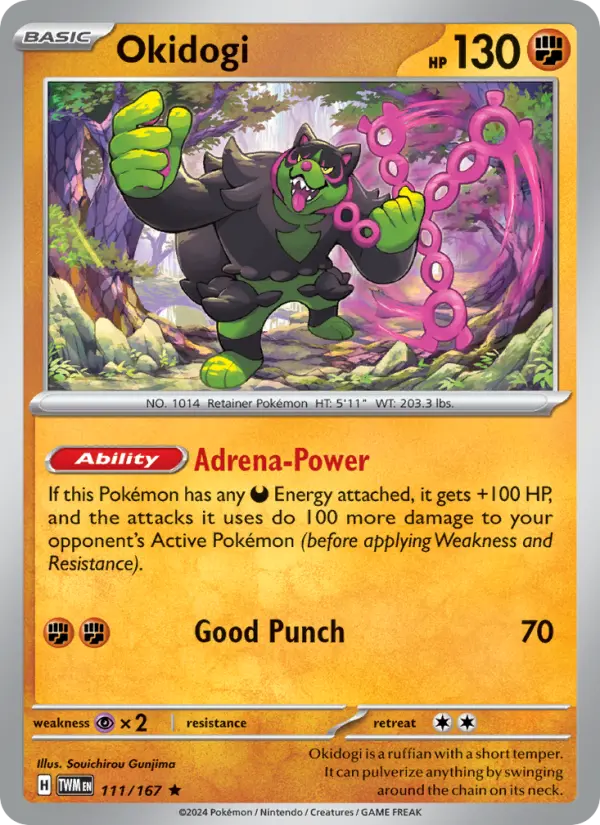 Okidogi Rare Pokemon card #111 from Twilight Masquerade