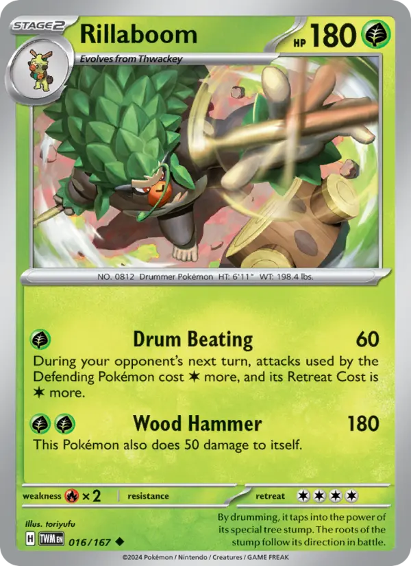 Rillaboom Uncommon Pokemon card #016 from Twilight Masquerade
