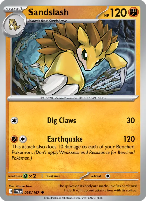 Sandslash Uncommon Pokemon card #098 from Twilight Masquerade