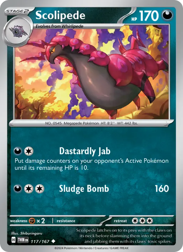 Scolipede Uncommon Pokemon card #117 from Twilight Masquerade