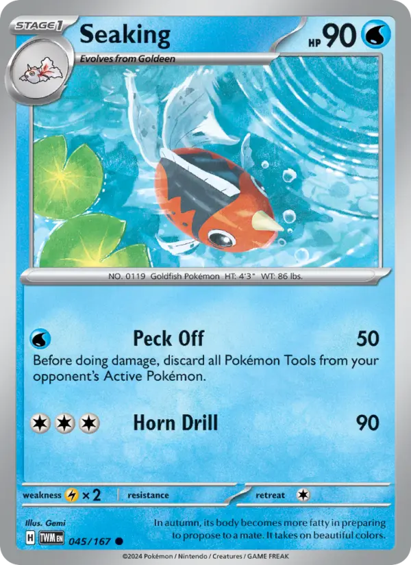 Seaking Common Pokemon card #045 from Twilight Masquerade