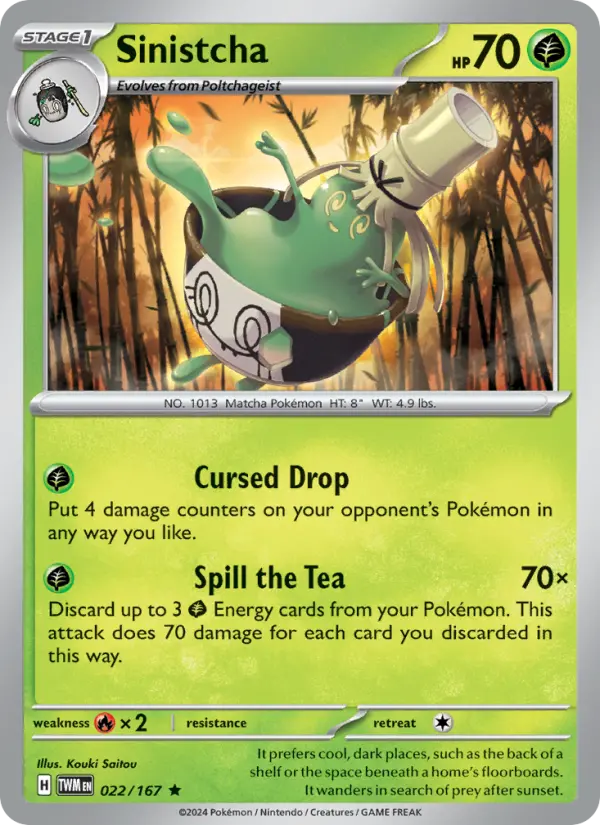 Sinistcha Rare Pokemon card #022 from Twilight Masquerade