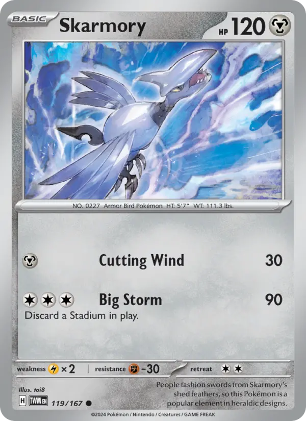 Skarmory Common Pokemon card #119 from Twilight Masquerade