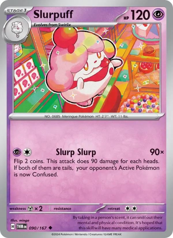 Slurpuff Uncommon Pokemon card #090 from Twilight Masquerade