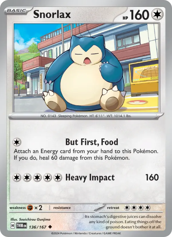 Snorlax Uncommon Pokemon card #136 from Twilight Masquerade