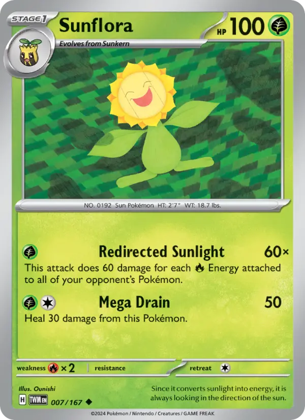 Sunflora Uncommon Pokemon card #007 from Twilight Masquerade