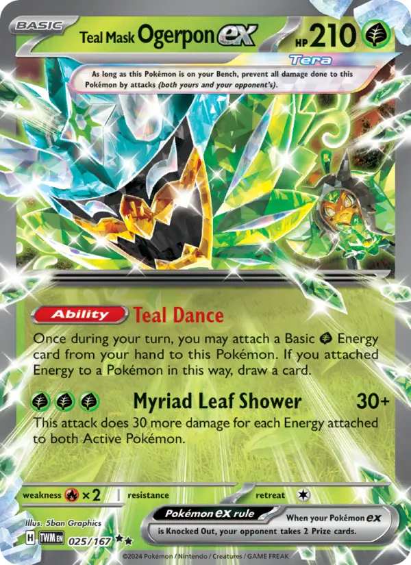 Teal Mask Ogerpon ex Double rare Pokemon card #025 from Twilight Masquerade