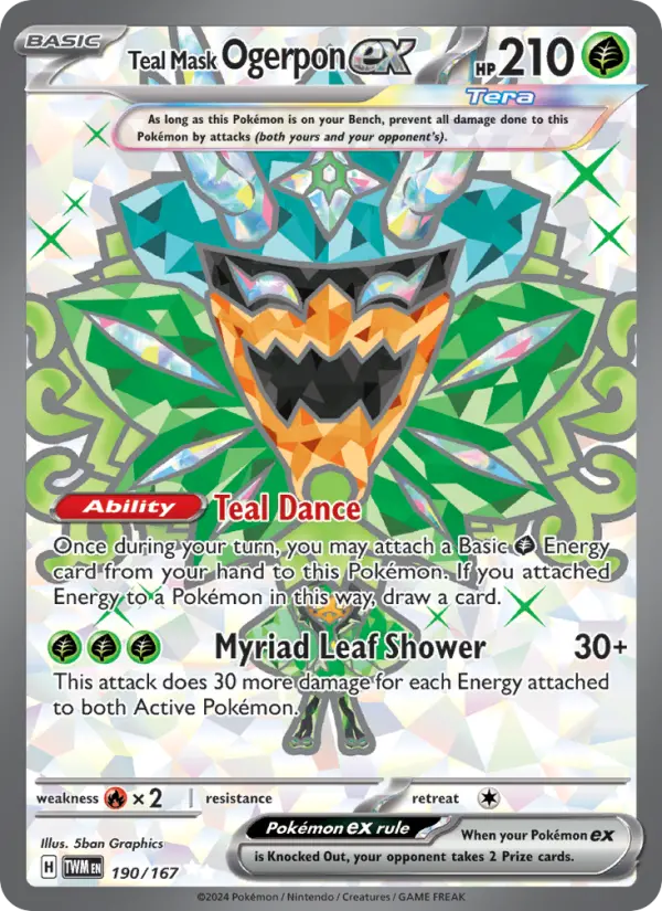 Teal Mask Ogerpon ex Ultra Rare Pokemon card #190 from Twilight Masquerade