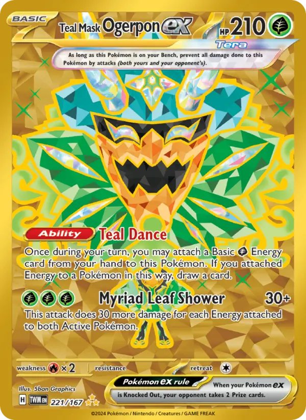 Teal Mask Ogerpon ex Hyper rare Pokemon card #221 from Twilight Masquerade