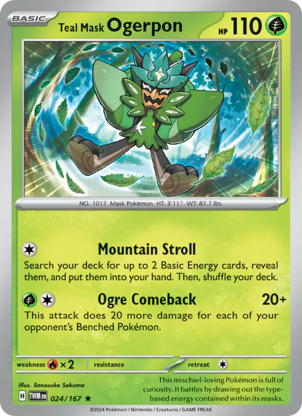 Teal Mask Ogerpon Rare Pokemon card #024 from Twilight Masquerade