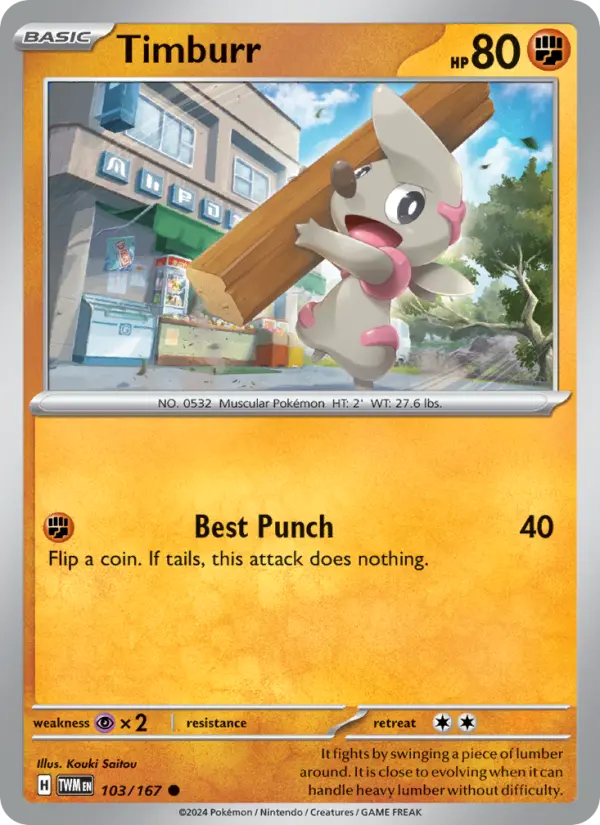 Timburr Common Pokemon card #103 from Twilight Masquerade