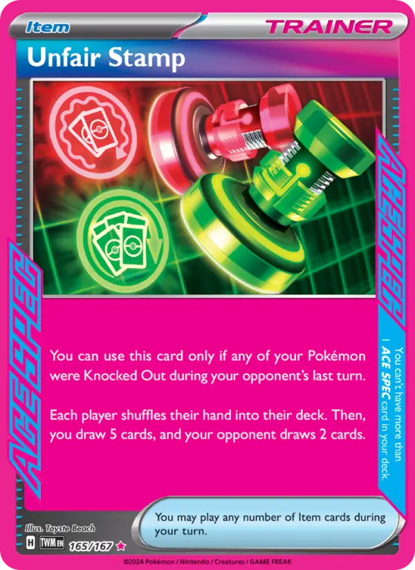 Unfair Stamp ACE SPEC Rare Pokemon card #165 from Twilight Masquerade
