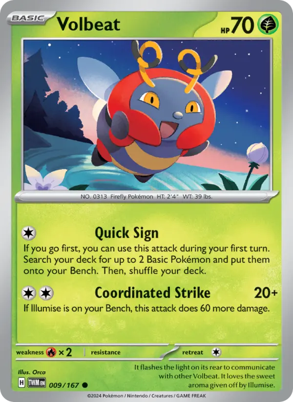 Volbeat Common Pokemon card #009 from Twilight Masquerade