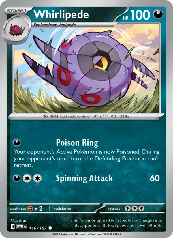Whirlipede Common Pokemon card #116 from Twilight Masquerade