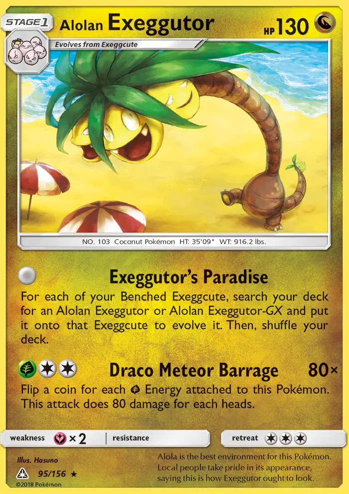 Alolan Exeggutor Rare Pokemon card #95 from Ultra Prism