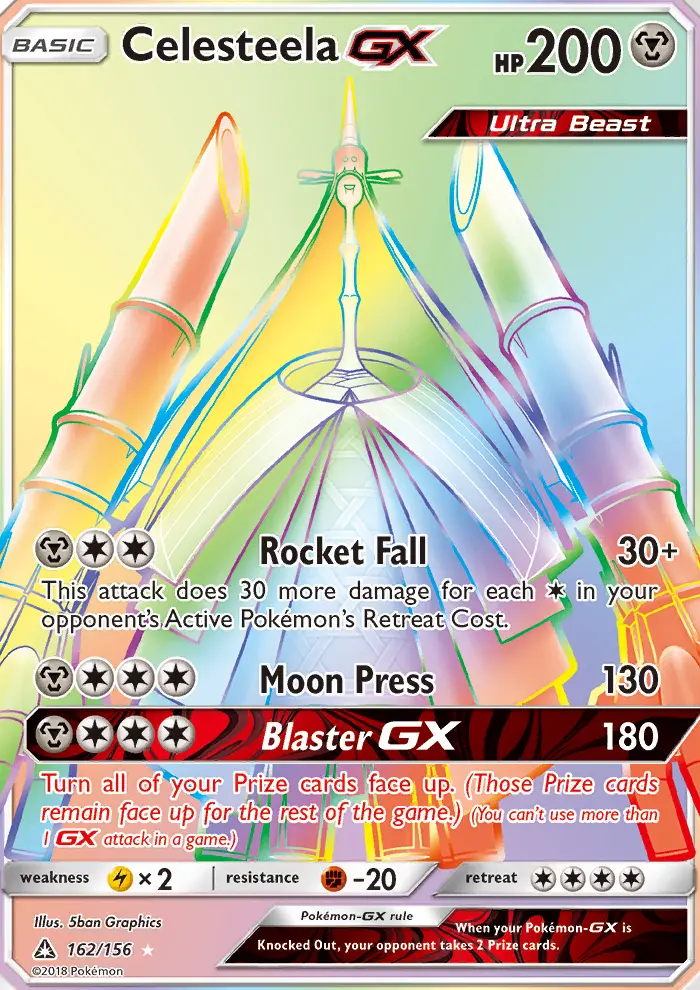 Celesteela GX Secret Rare Pokemon card #162 from Ultra Prism