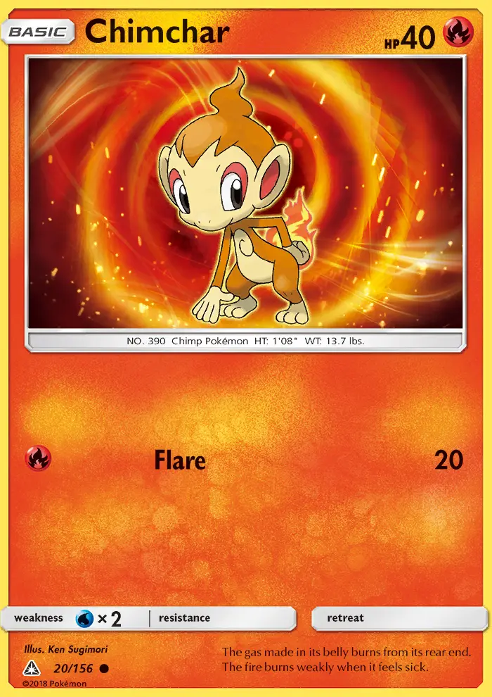 Chimchar Common Pokemon card #20 from Ultra Prism