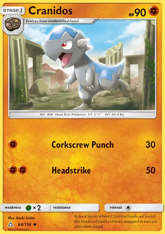 Cranidos Uncommon Pokemon card #64 from Ultra Prism