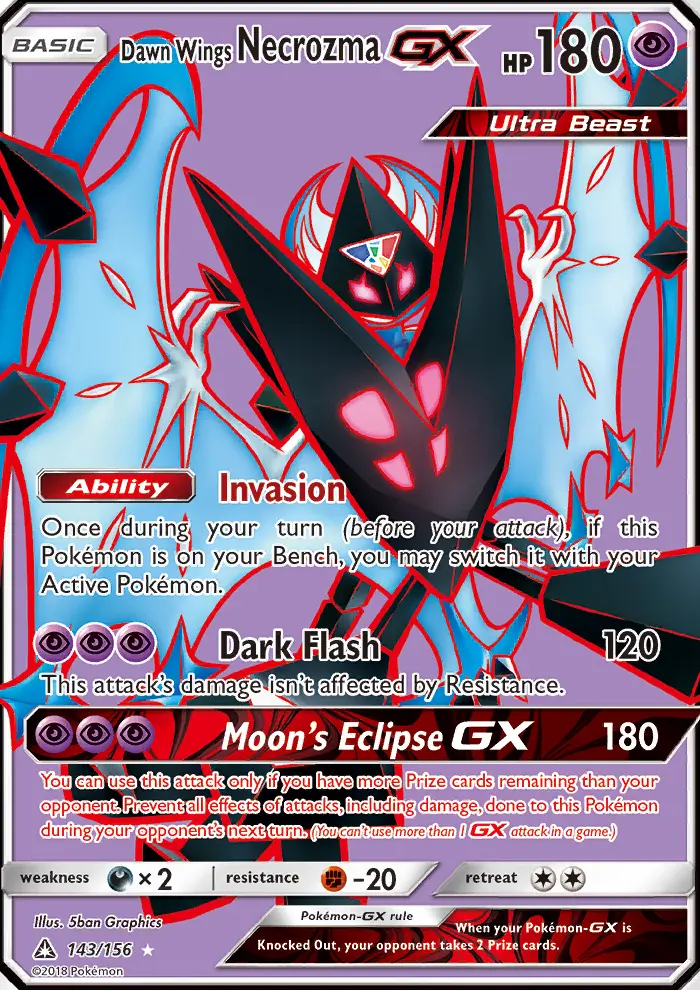 Dawn Wings Necrozma GX Ultra Rare Pokemon card #143 from Ultra Prism