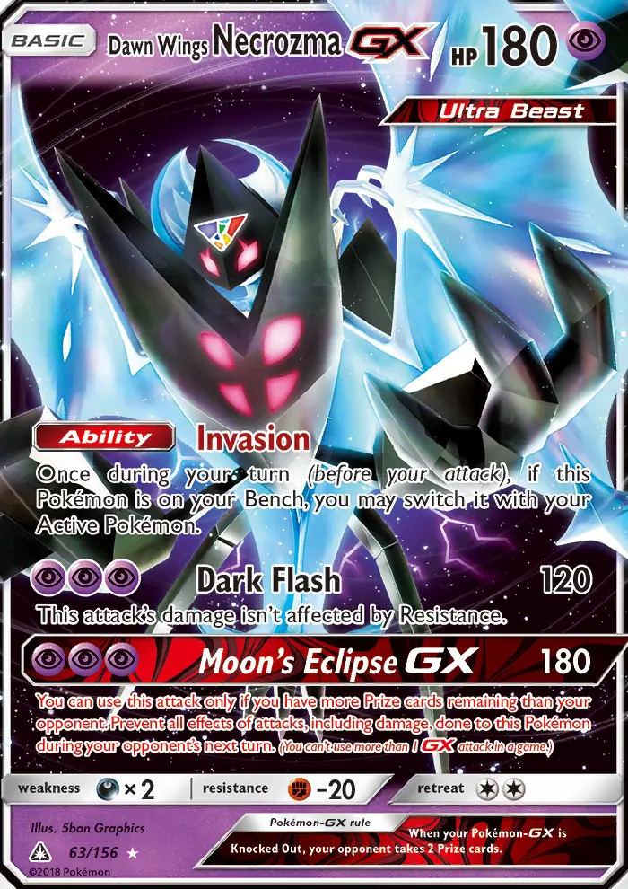 Dawn Wings Necrozma GX Ultra Rare Pokemon card #63 from Ultra Prism