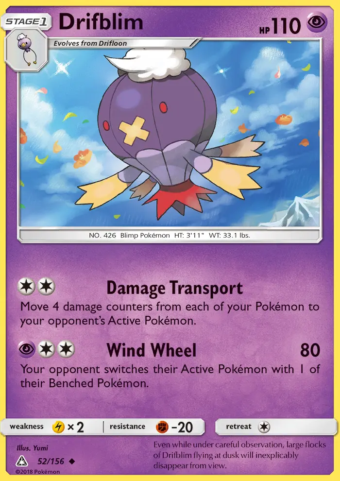 Drifblim Uncommon Pokemon card #52 from Ultra Prism